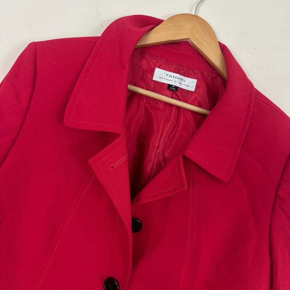 Tahari Arthur S. Vintage Levine Blazer Jacket Red Single Breasted Womens 16
